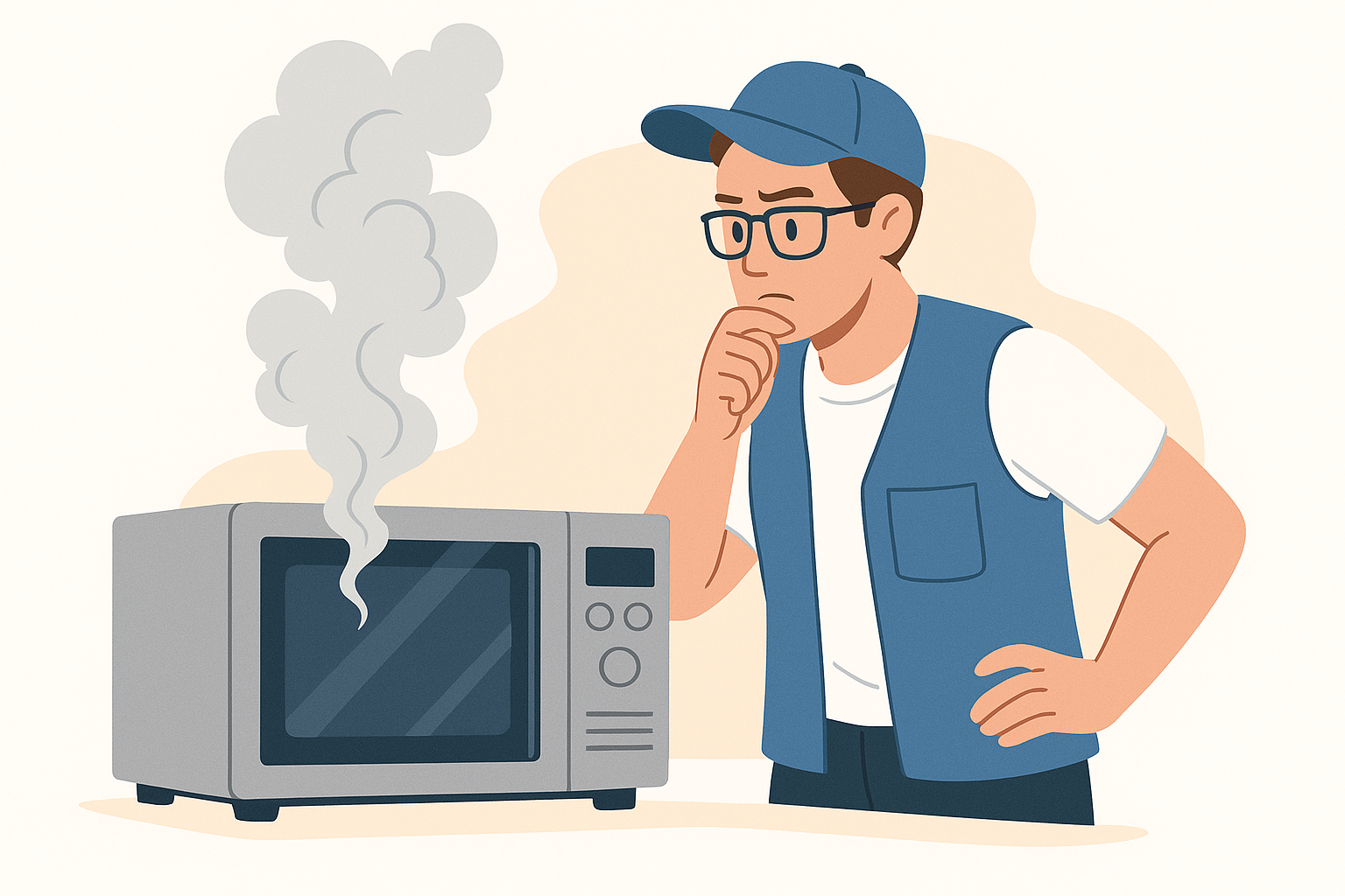 Инженер проверяет устройство с дымом, отсылка к происхождению термина smoke-тест Иллюстрация инженера, проверяющего устройство с дымом - метафора smoke-тестирования